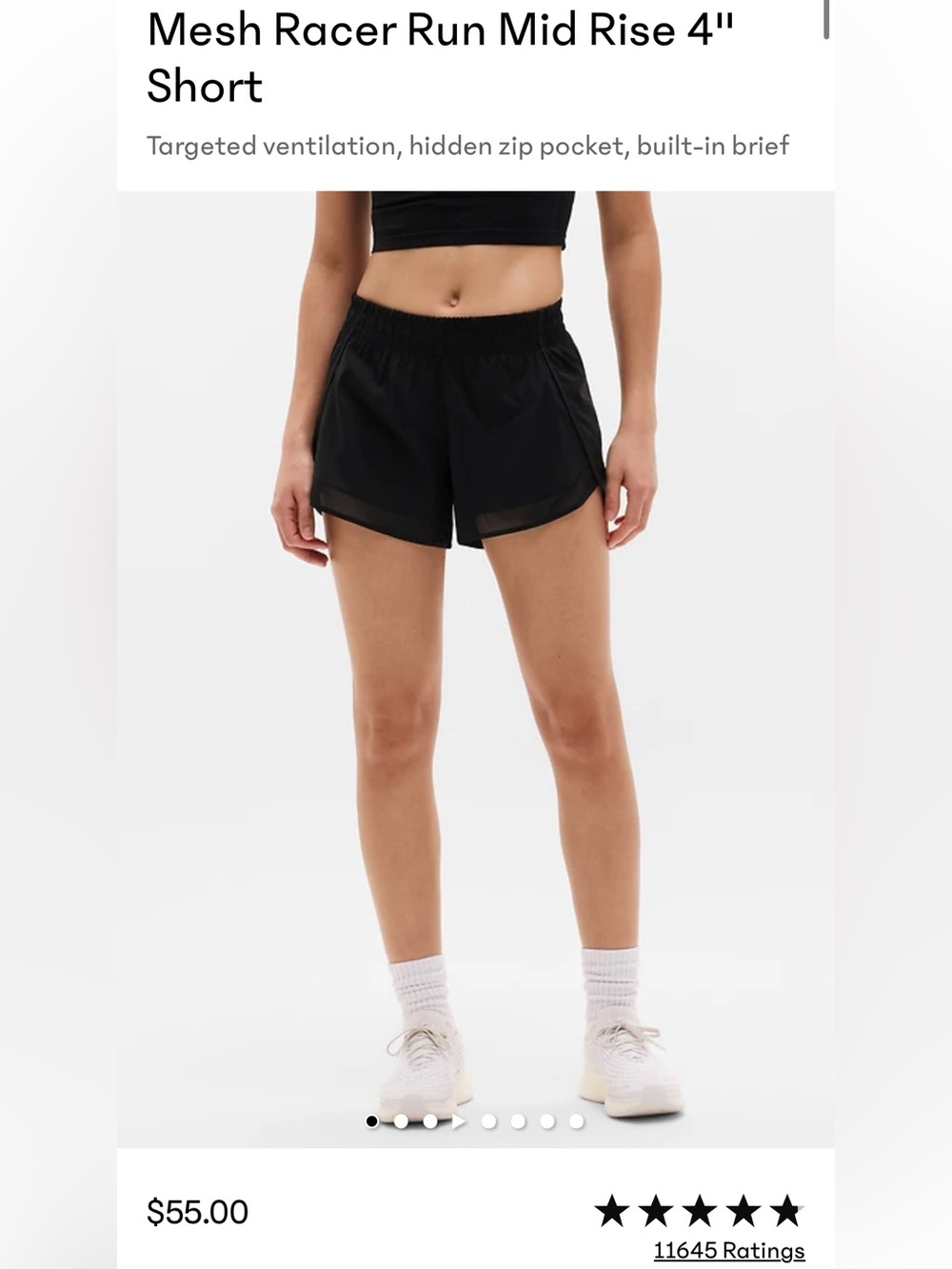 Athleta Mesh Race Run Mid Rise 4” Short Black